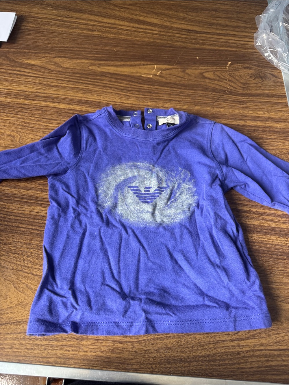 Armani Purple Long Sleeve Tee with Silver Logo